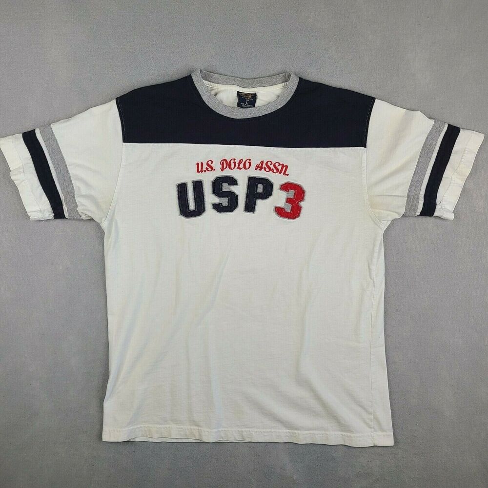 U.S Polo Assn USP-3 Men's Size Large T-Shirt Red‎ White Blue Cotton